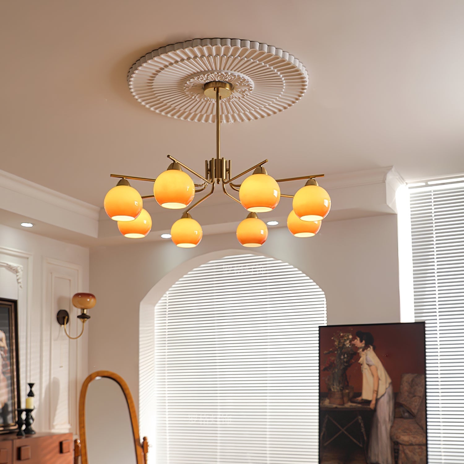 Lustra Chandelier Brass Caramel Globe Minimalist - Letslighting