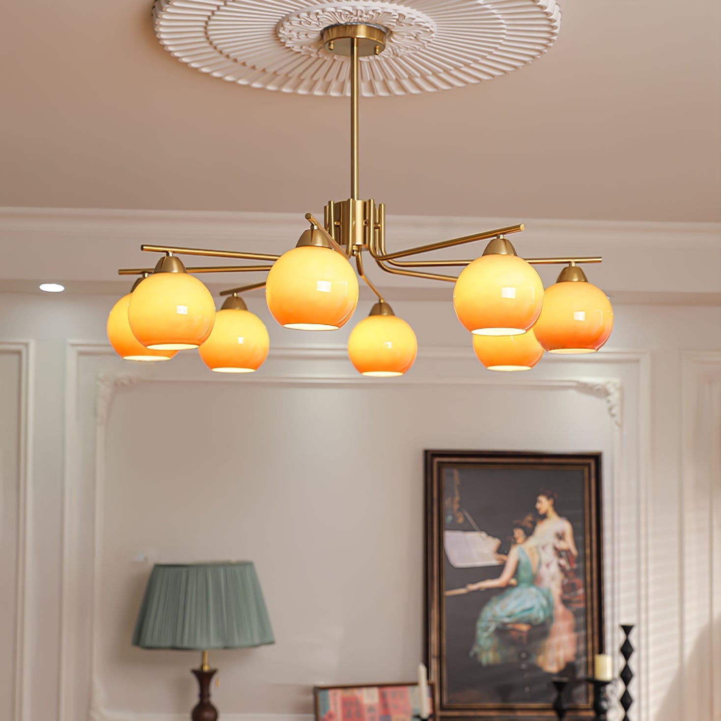 Lustra Chandelier Brass Caramel Globe Minimalist - Letslighting