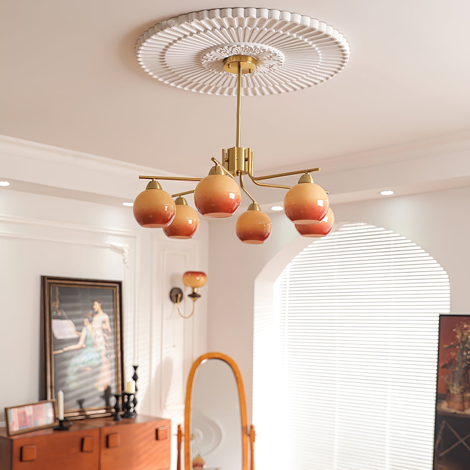 Lustra Chandelier Brass Caramel Globe Minimalist - Letslighting