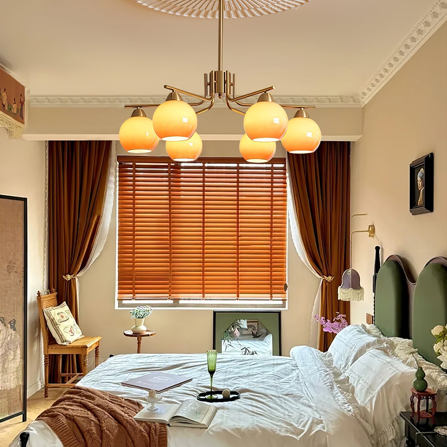 Lustra Chandelier Brass Caramel Globe Minimalist - Letslighting