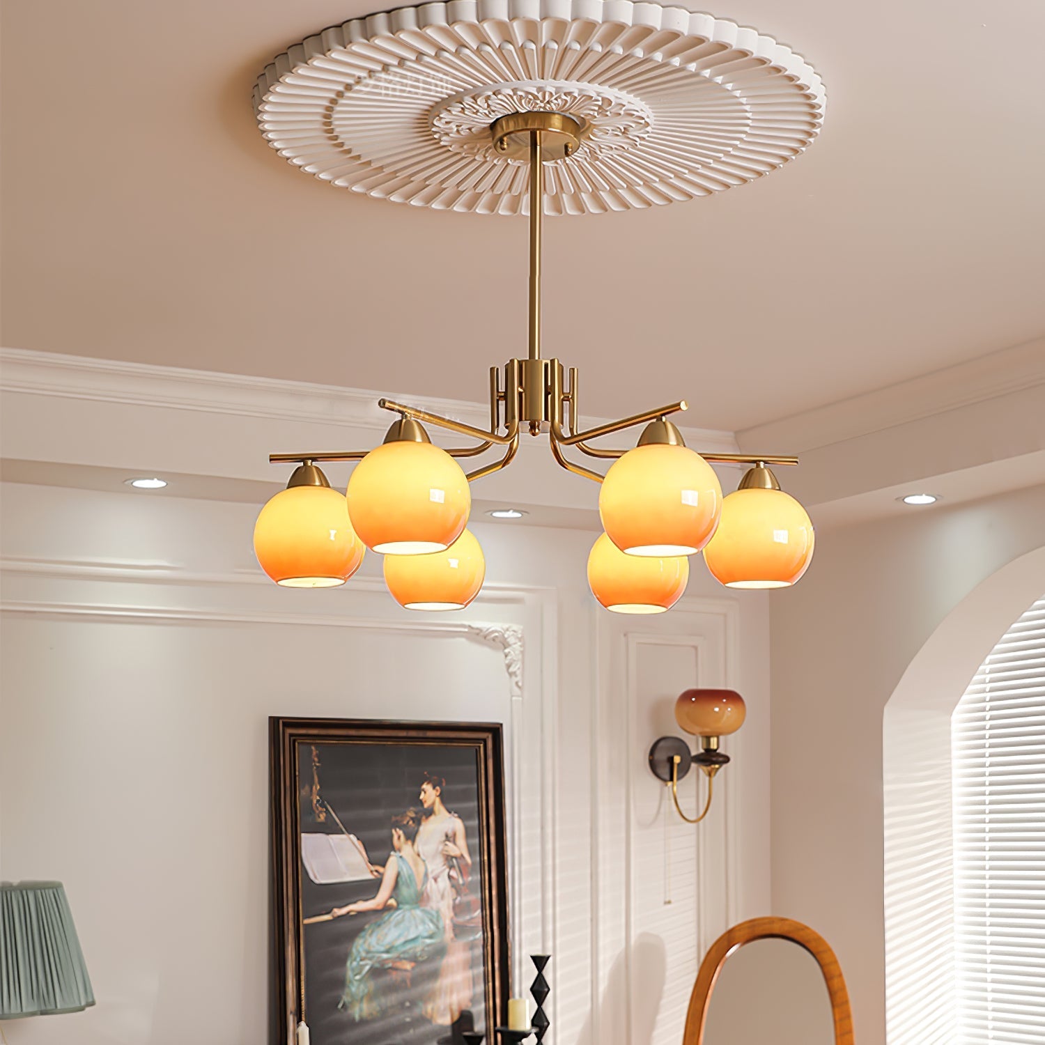 Lustra Chandelier Brass Caramel Globe Minimalist - Letslighting