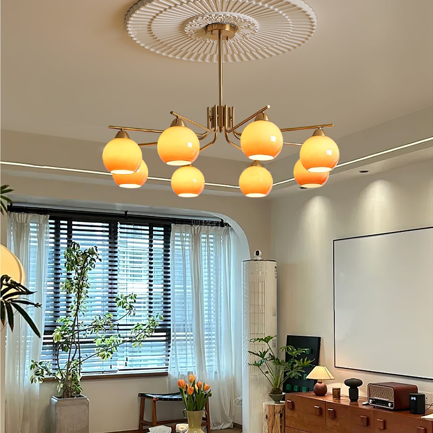Lustra Chandelier Brass Caramel Globe Minimalist - Letslighting