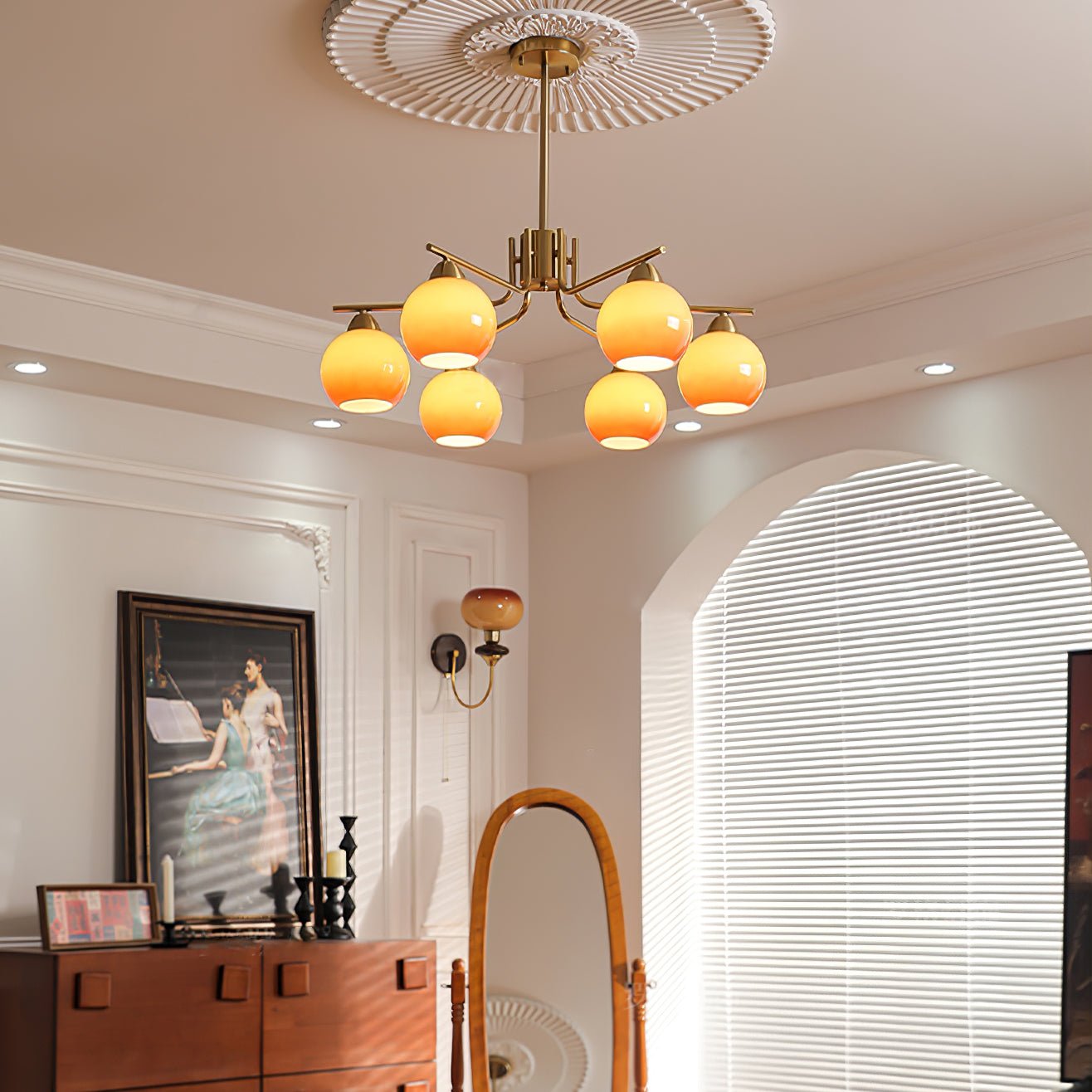 Lustra Chandelier Brass Caramel Globe Minimalist - Letslighting