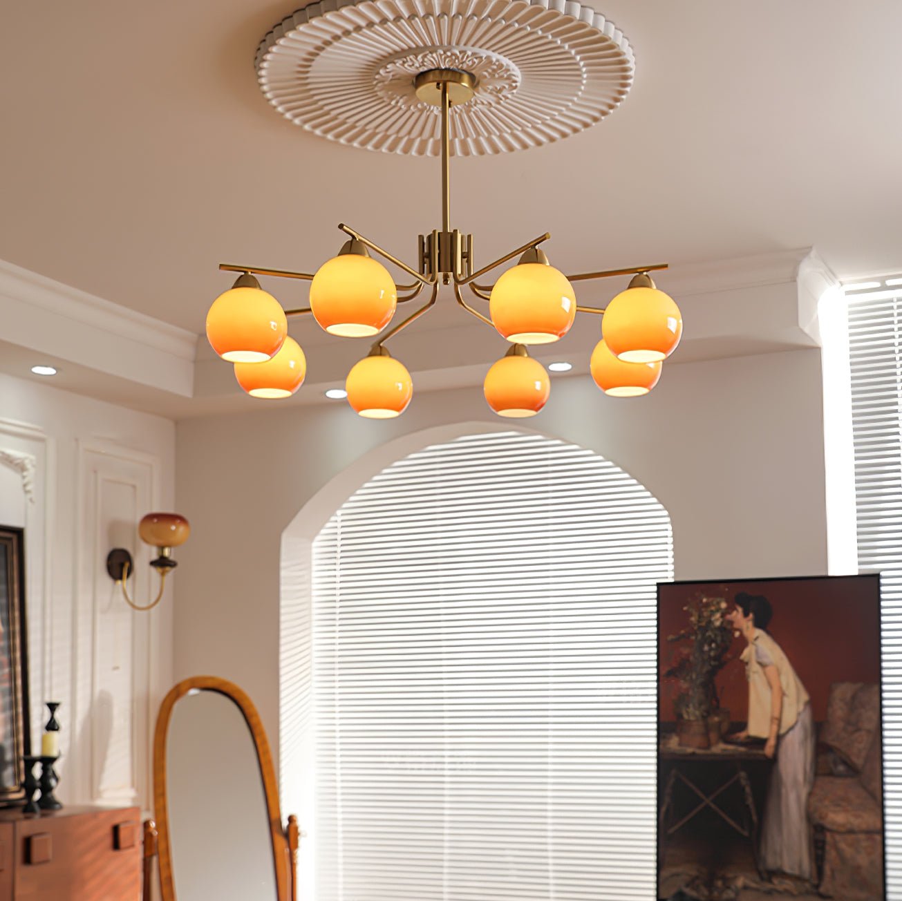 Lustra Chandelier Brass Caramel Globe Minimalist - Letslighting