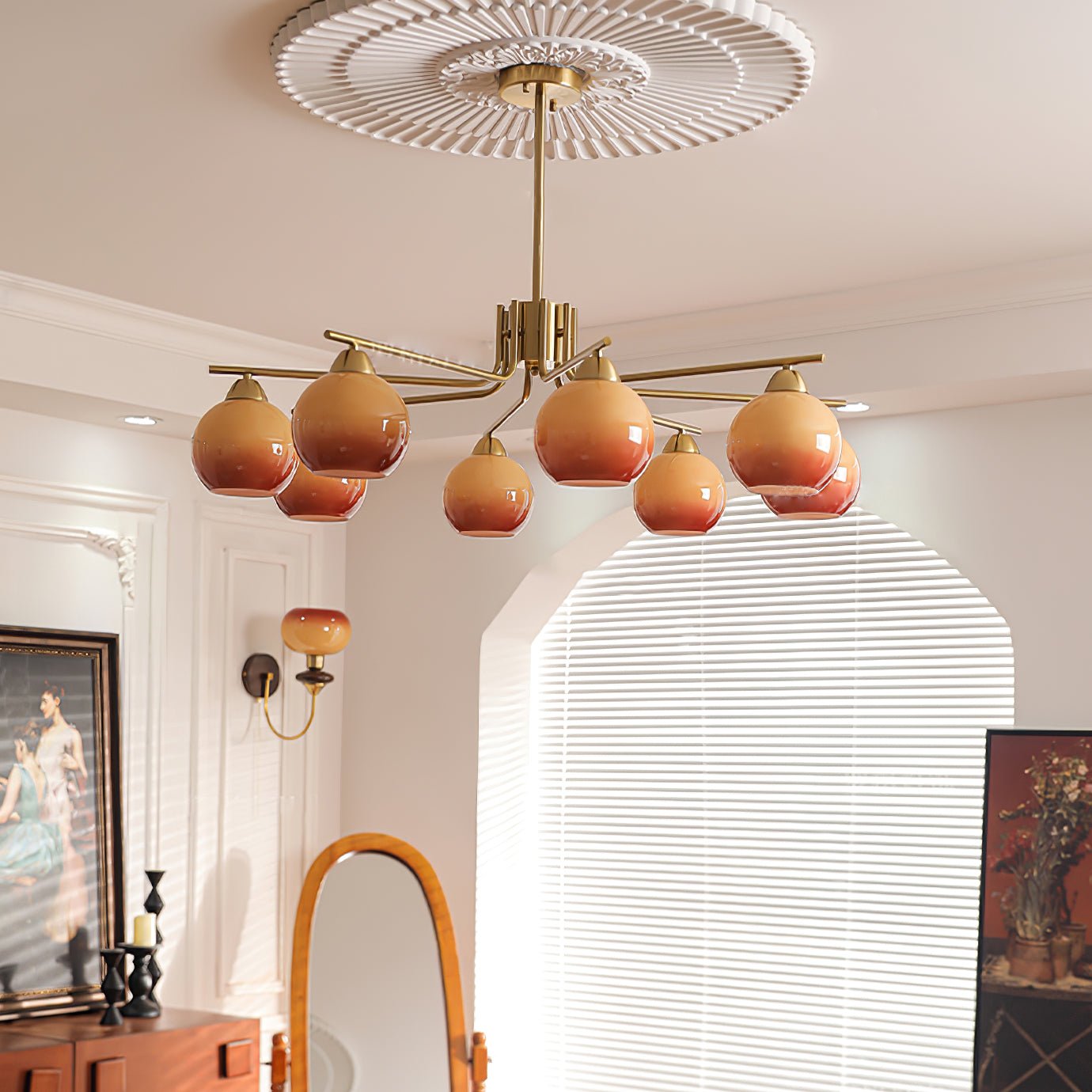 Lustra Chandelier Brass Caramel Globe Minimalist - Letslighting