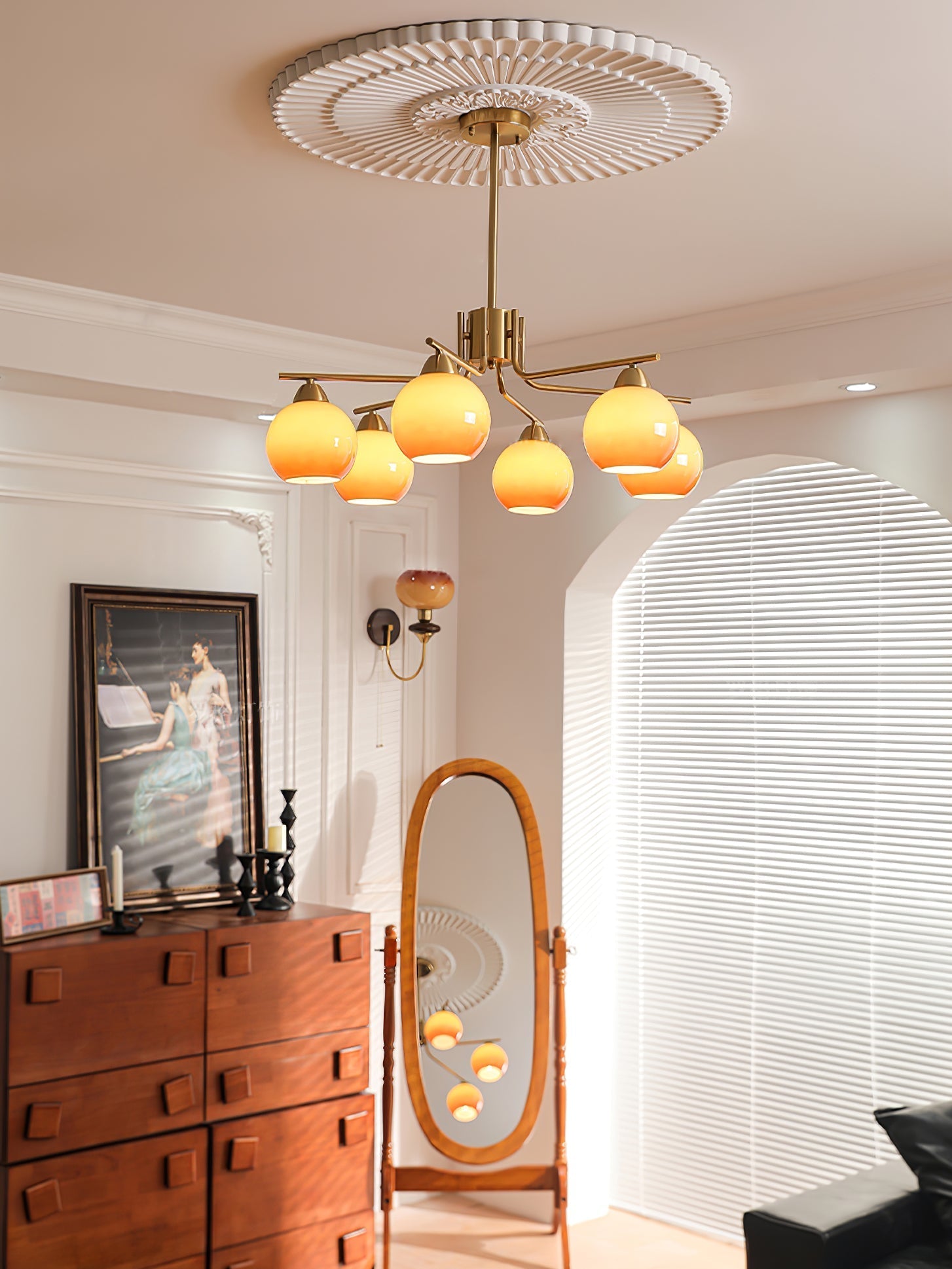 Lustra Chandelier Brass Caramel Globe Minimalist - Letslighting