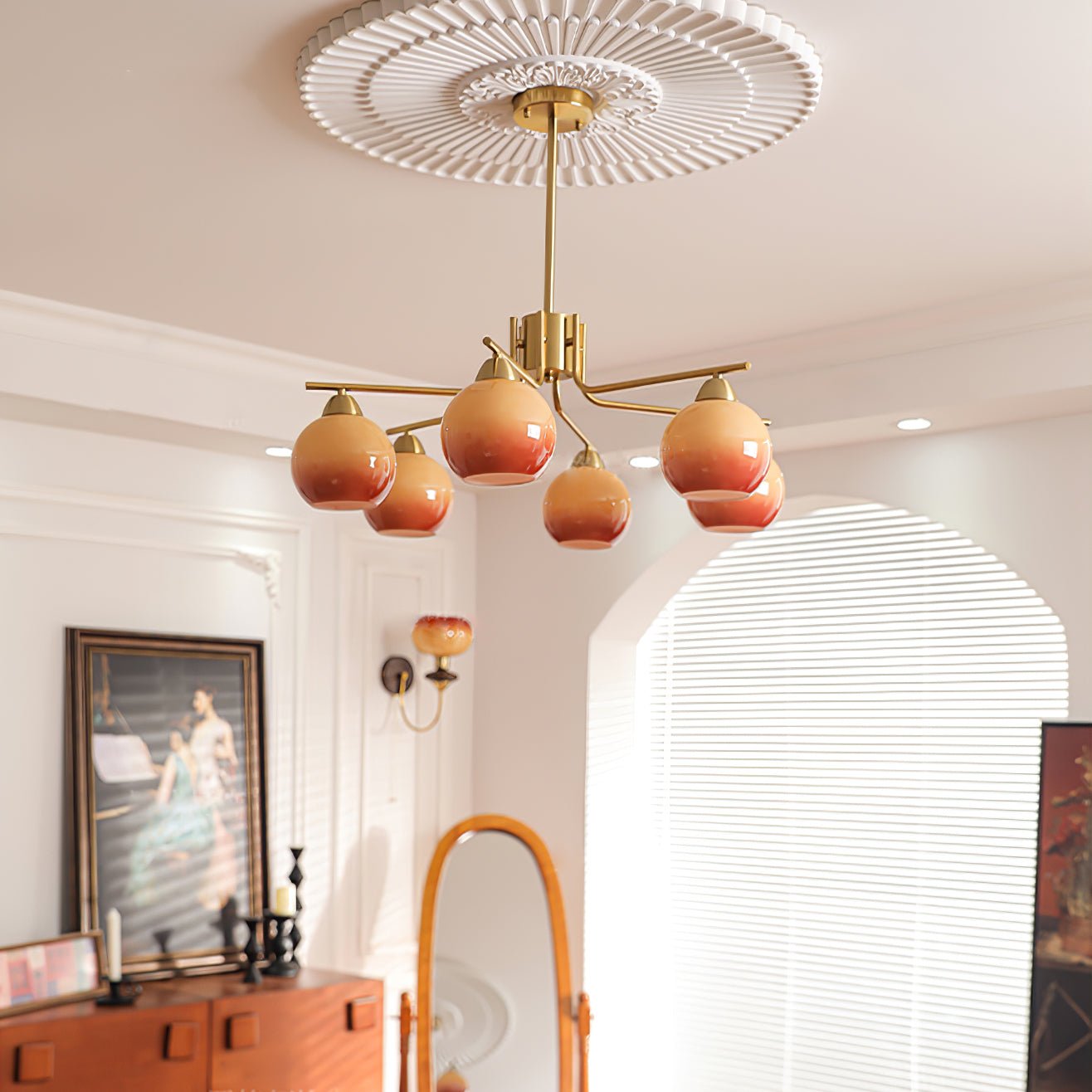 Lustra Chandelier Brass Caramel Globe Minimalist - Letslighting