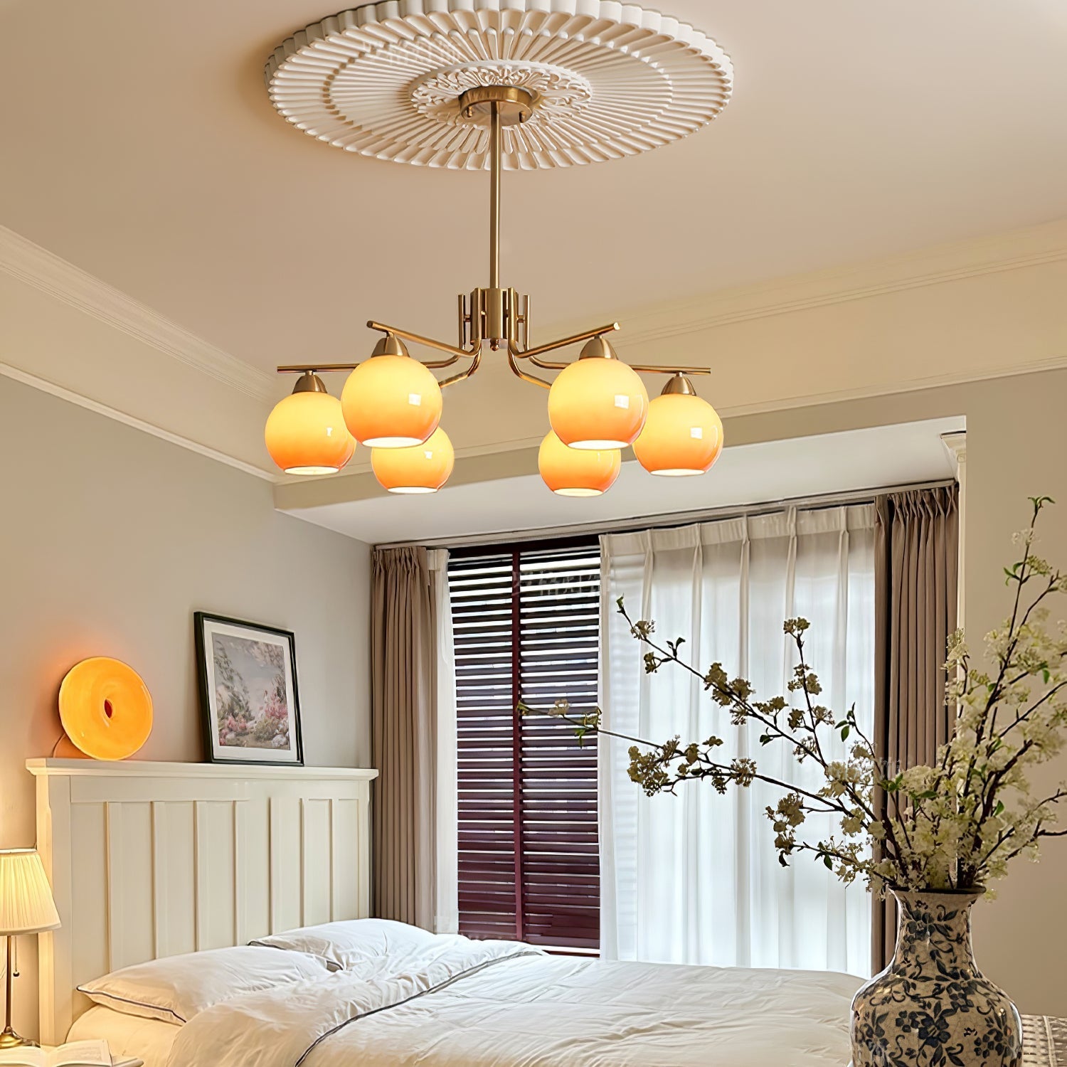 Lustra Chandelier Brass Caramel Globe Minimalist - Letslighting