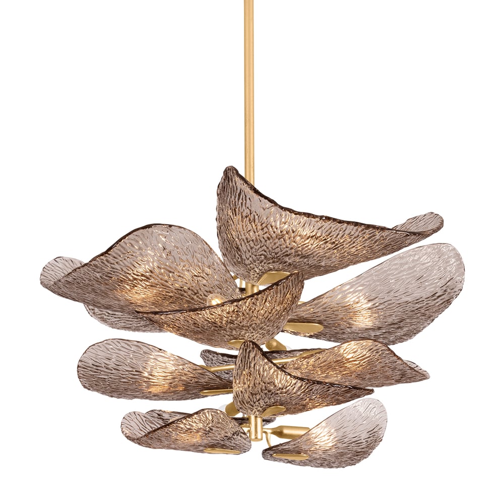Aurora Chandelier Cardiff Piastra Glass Petal Layered Bronze
