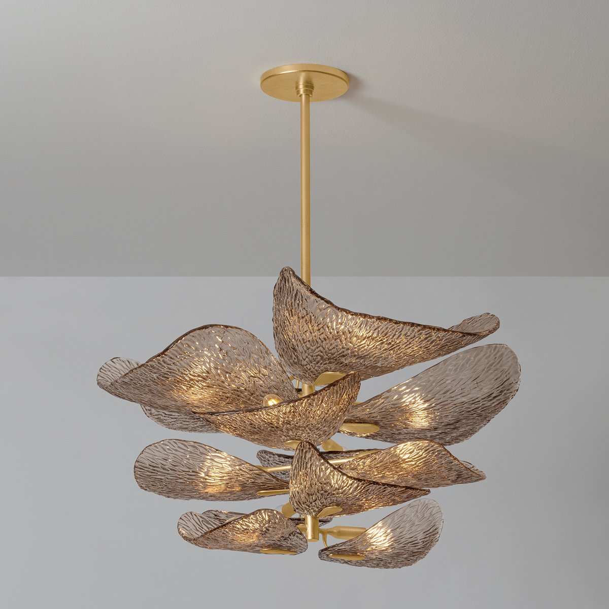 Aurora Chandelier Cardiff Piastra Glass Petal Layered Bronze