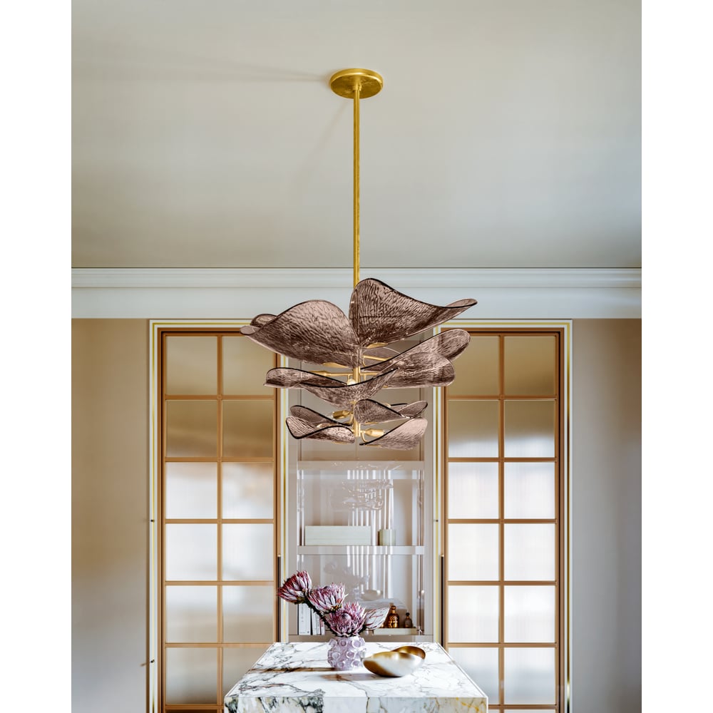 Aurora Chandelier Cardiff Piastra Glass Petal Layered Bronze