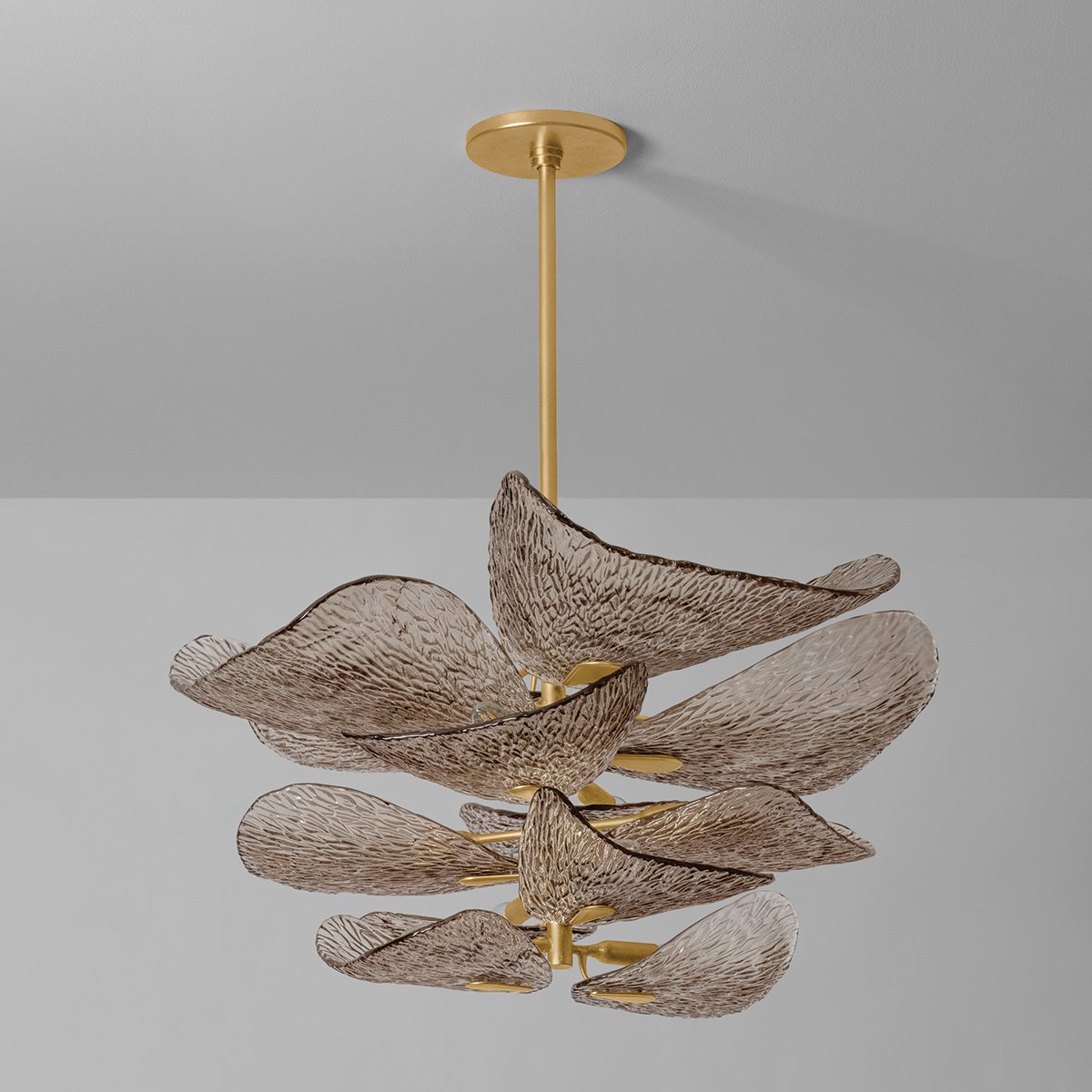 Aurora Chandelier Cardiff Piastra Glass Petal Layered Bronze