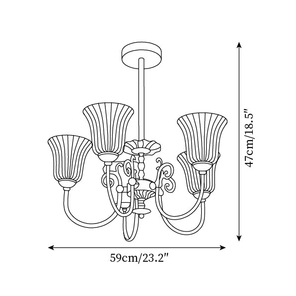 Chandelier with Brass Arms White Glass Shades Opulent Luxe - Letslighting