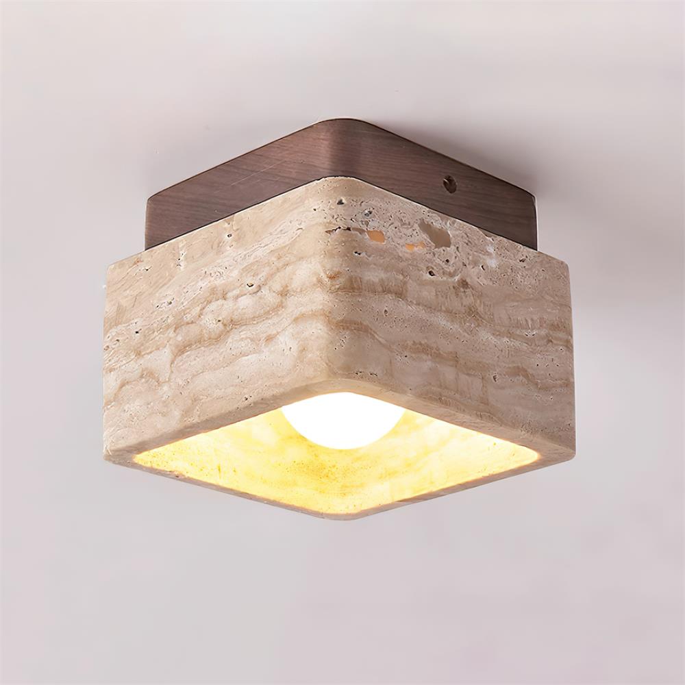 Vellin Travertine Square Flush Mount Ceiling Light