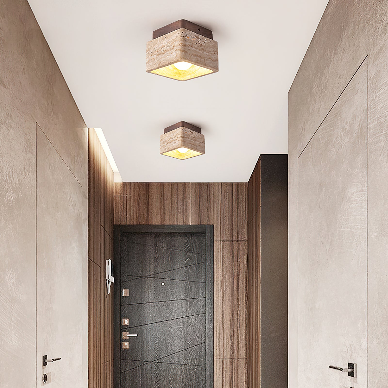 Vellin Travertine Square Flush Mount Ceiling Light