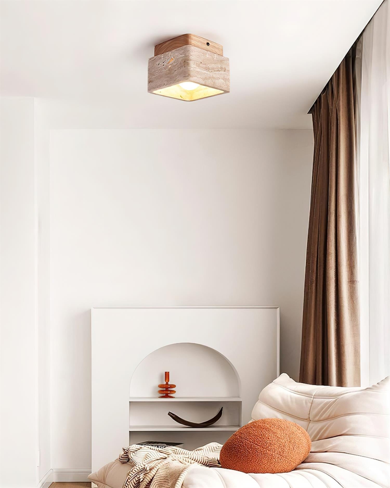 Vellin Travertine Square Flush Mount Ceiling Light