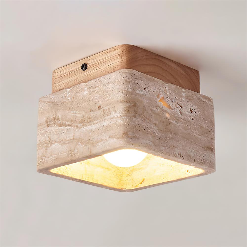 Vellin Travertine Square Flush Mount Ceiling Light