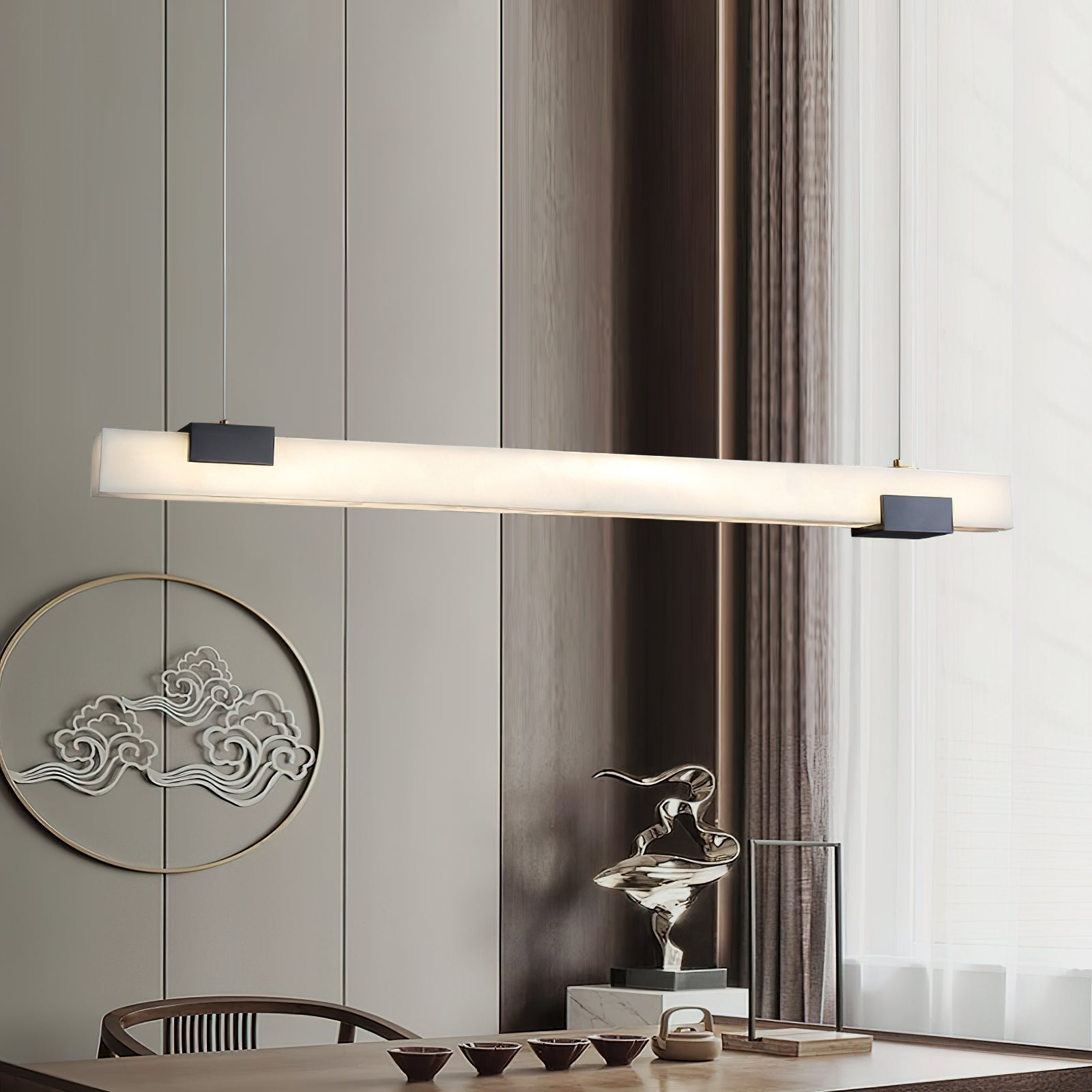 Avert Modern Minimalist Brass Alabaster Pendant Light - Letslighting