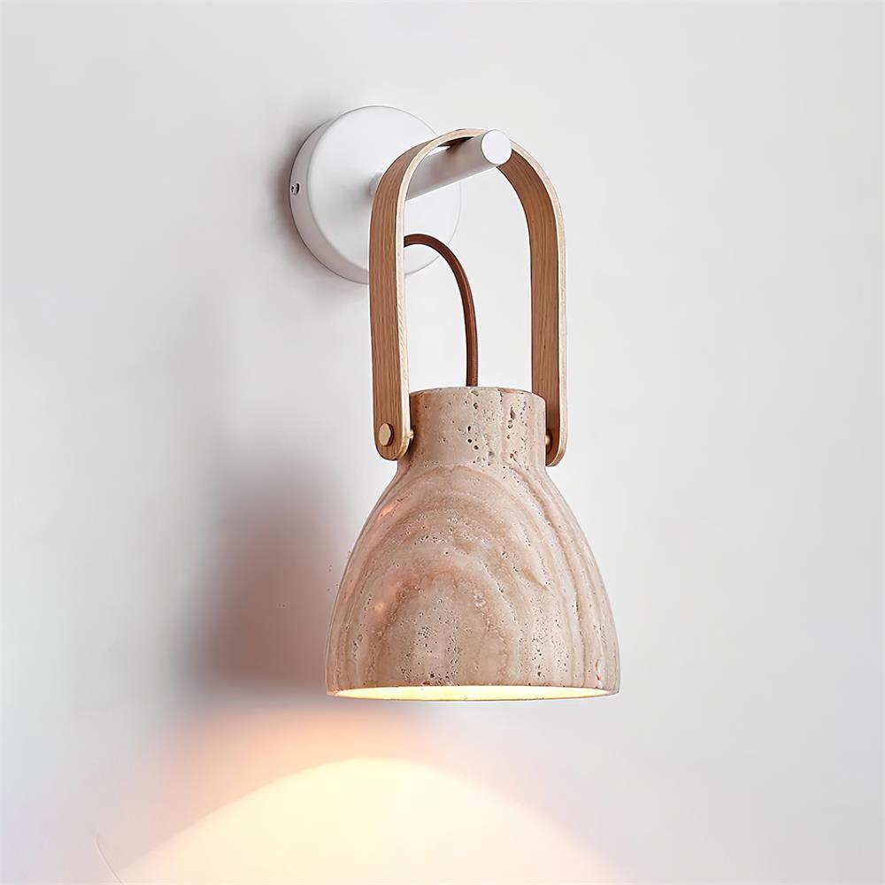 Wall Lamp Body Wood Strap Travertine Shade Minimalist - Letslighting