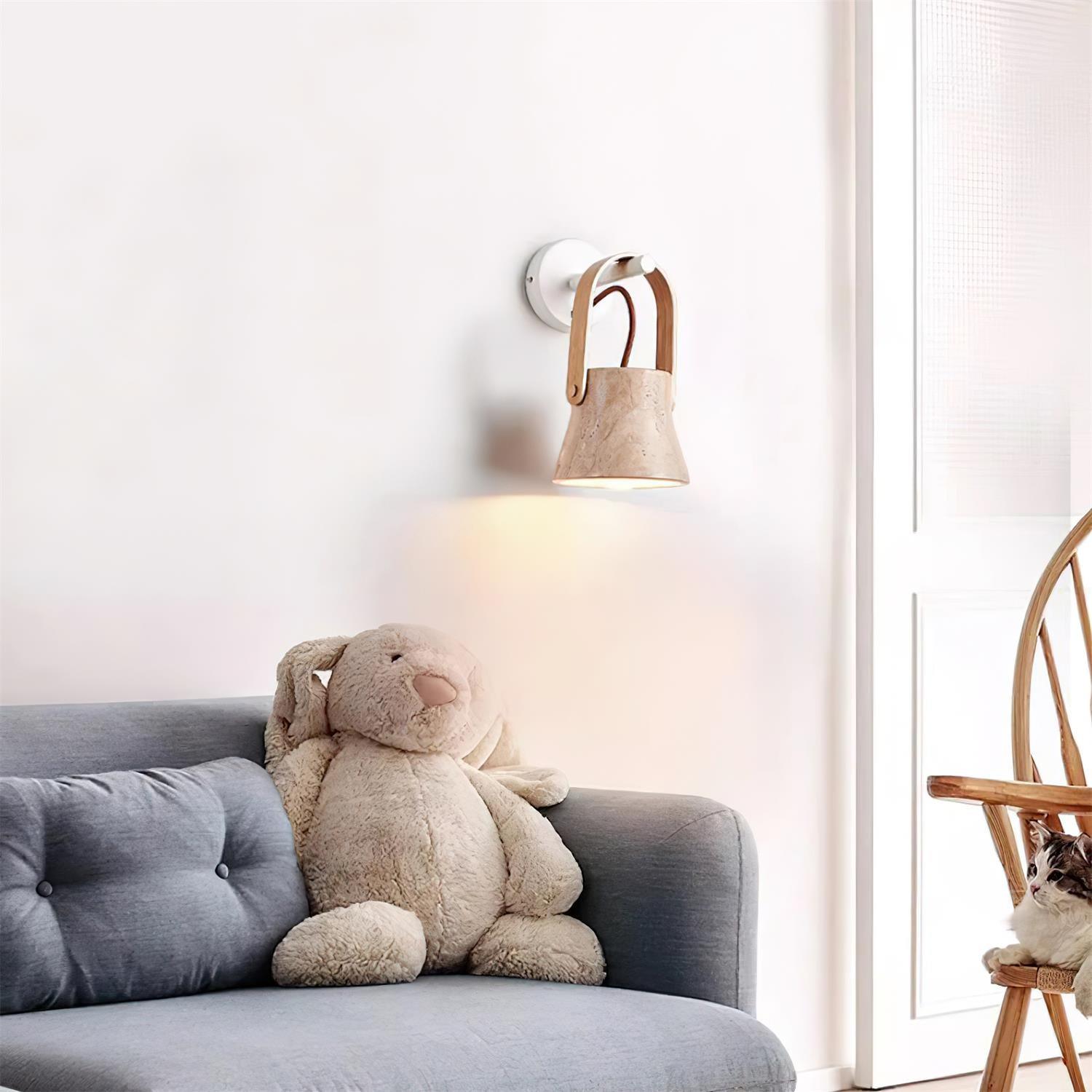 Wall Lamp Body Wood Strap Travertine Shade Minimalist - Letslighting