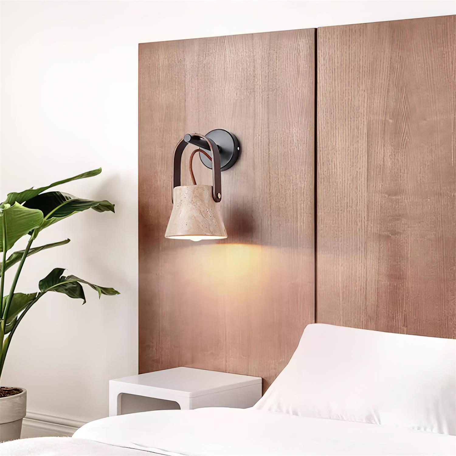 Wall Lamp Body Wood Strap Travertine Shade Minimalist - Letslighting