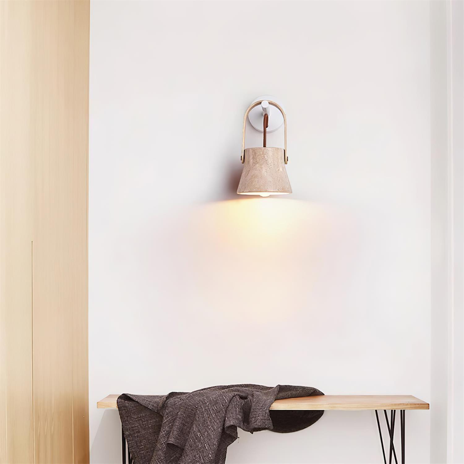 Wall Lamp Body Wood Strap Travertine Shade Minimalist - Letslighting