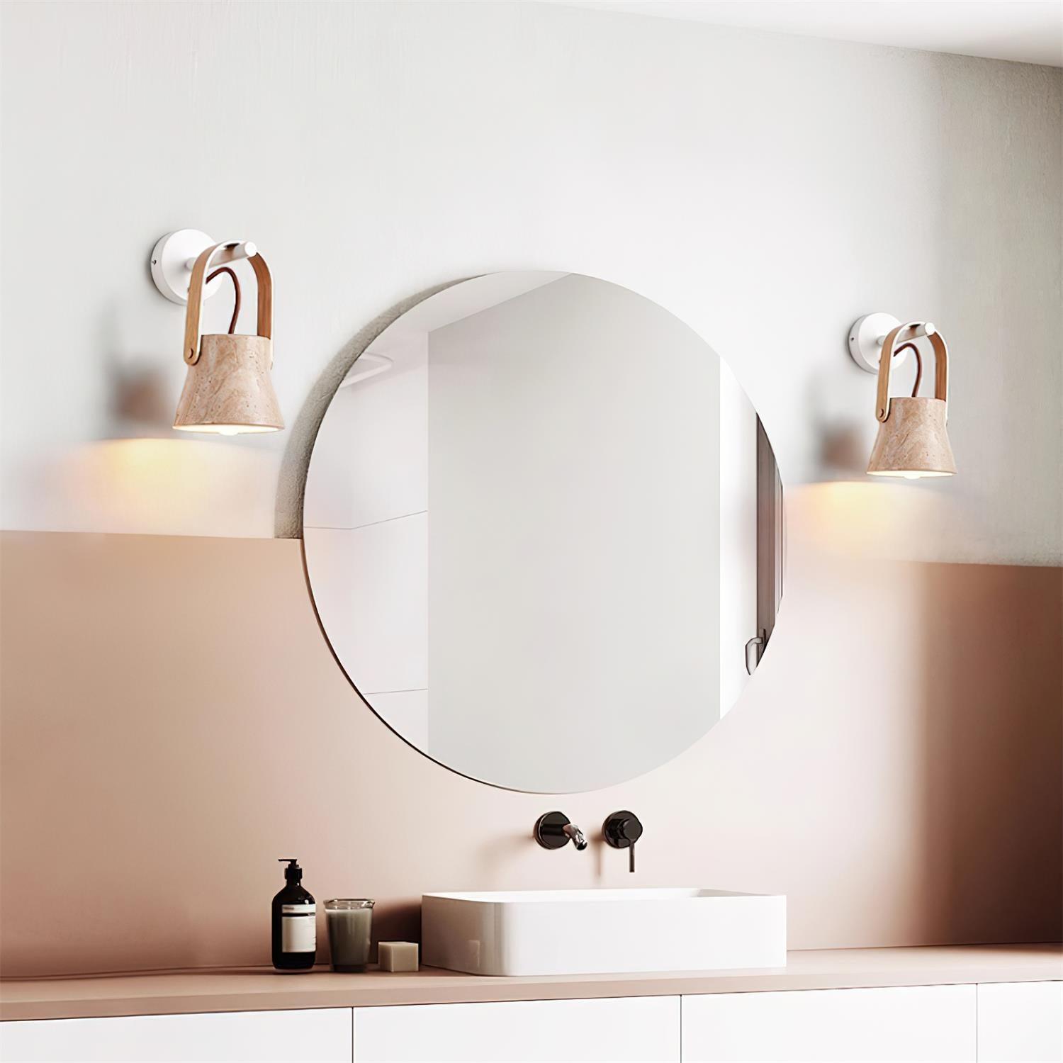 Wall Lamp Body Wood Strap Travertine Shade Minimalist - Letslighting