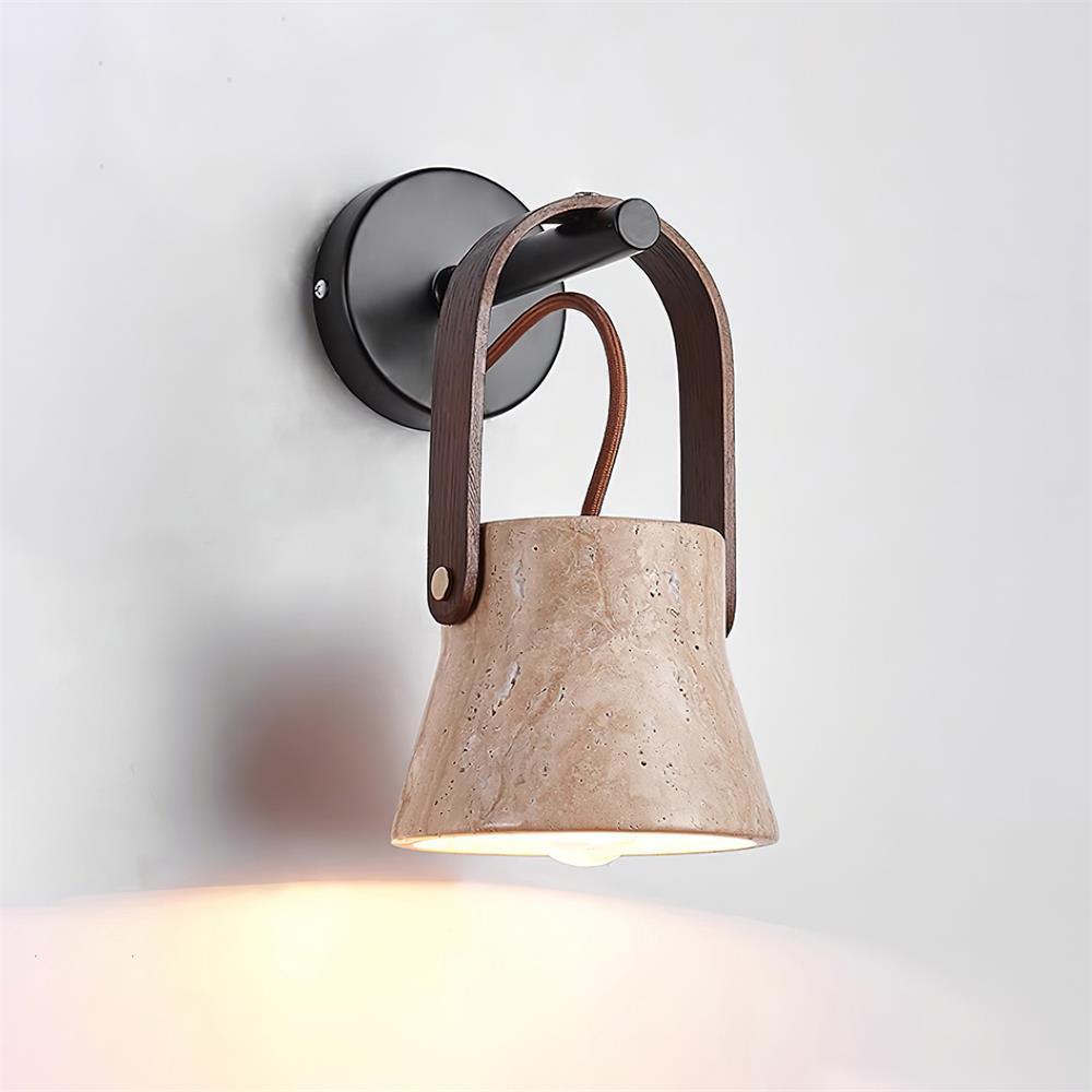 Wall Lamp Body Wood Strap Travertine Shade Minimalist - Letslighting