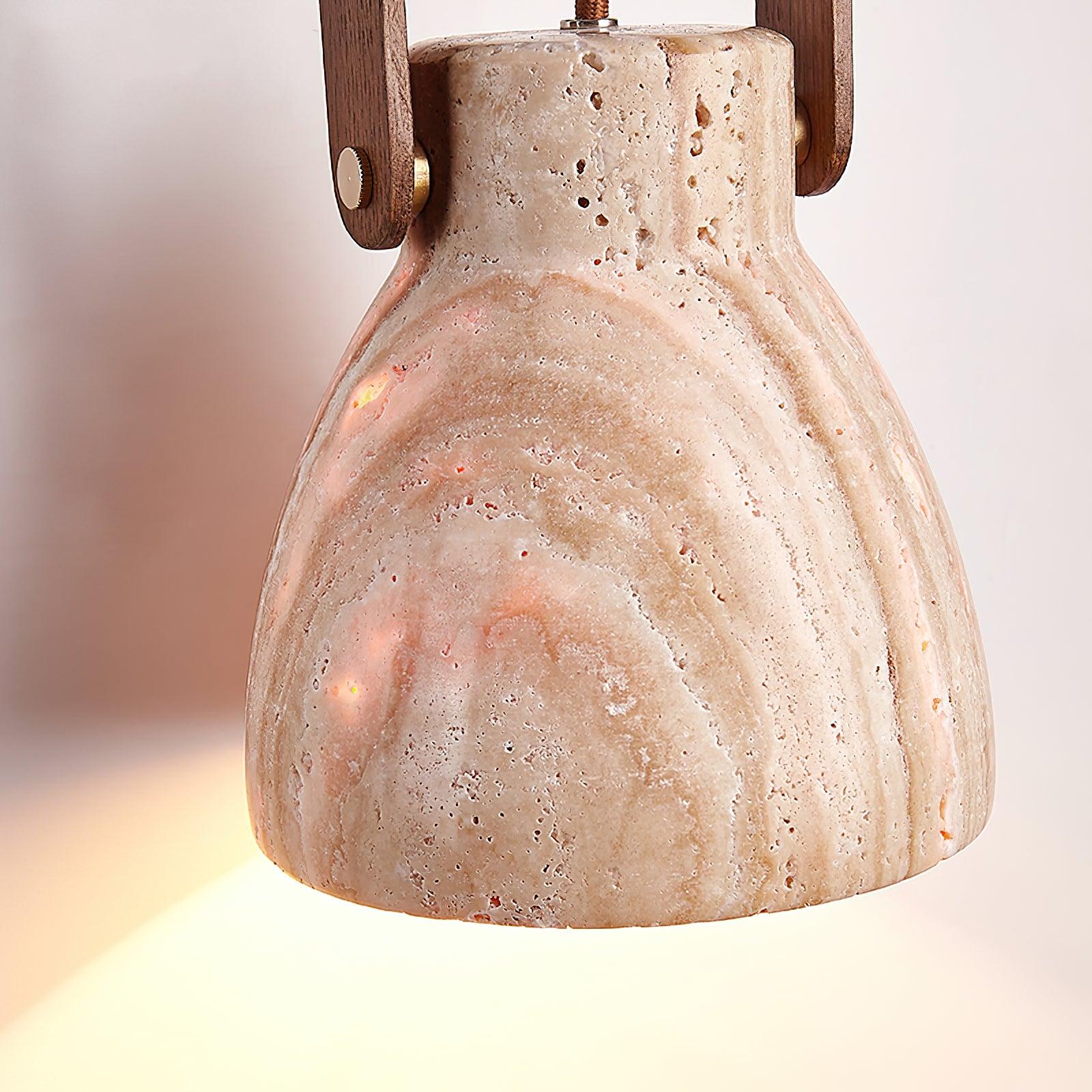 Wall Lamp Body Wood Strap Travertine Shade Minimalist - Letslighting