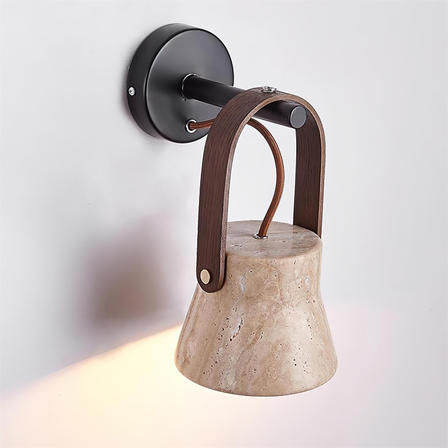 Wall Lamp Body Wood Strap Travertine Shade Minimalist - Letslighting