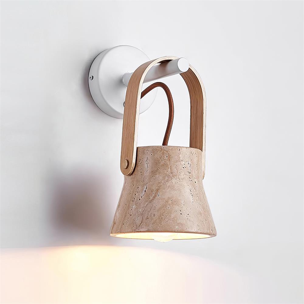 Wall Lamp Body Wood Strap Travertine Shade Minimalist - Letslighting