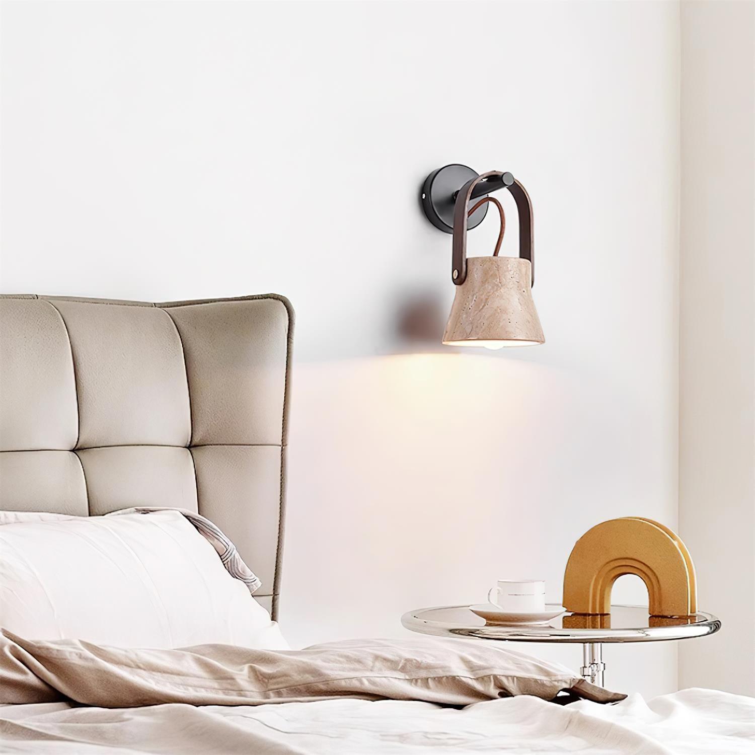 Wall Lamp Body Wood Strap Travertine Shade Minimalist - Letslighting