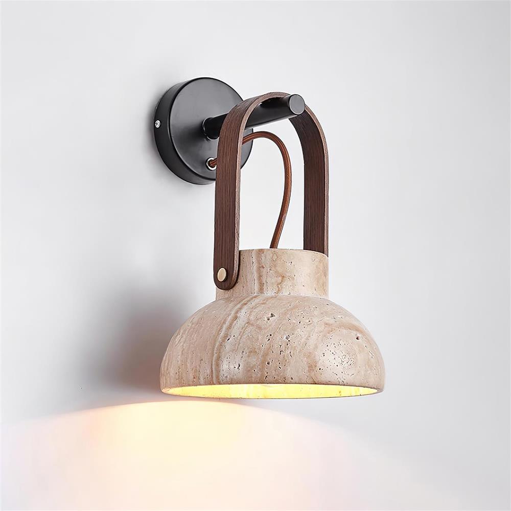 Wall Lamp Body Wood Strap Travertine Shade Minimalist - Letslighting