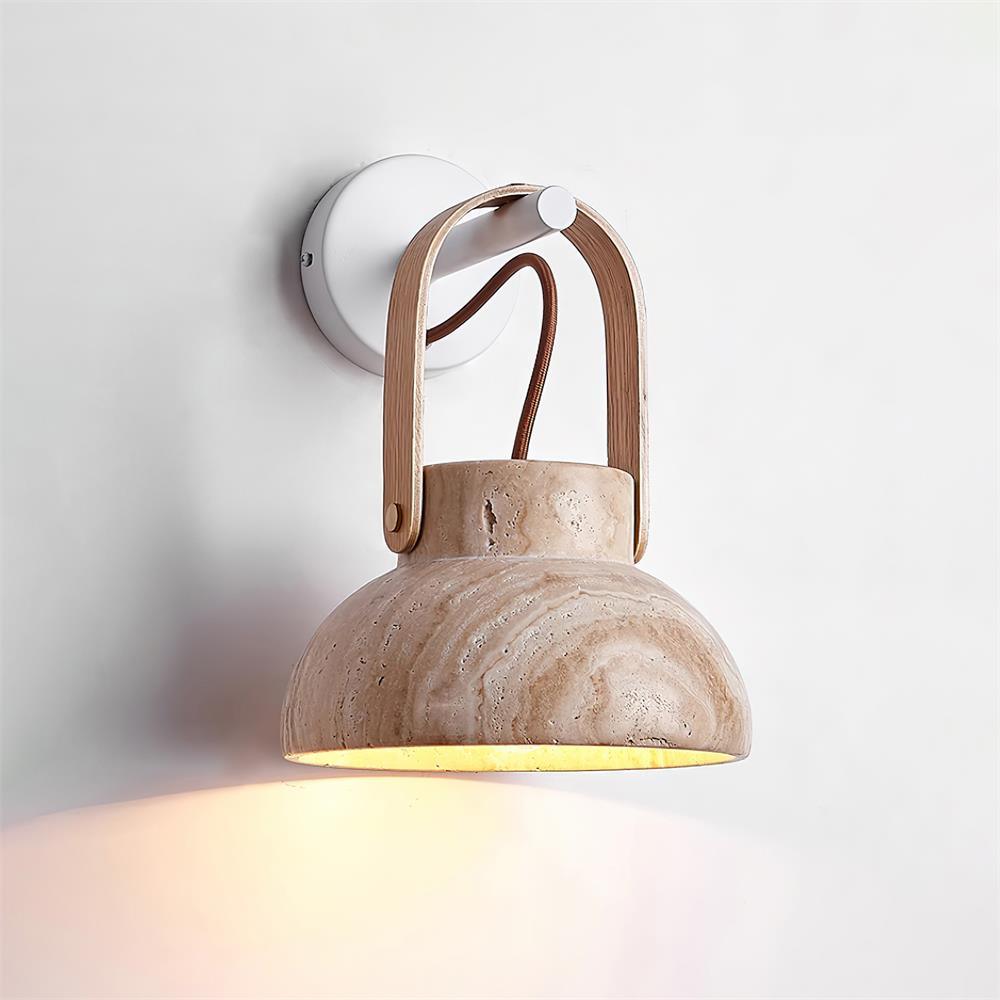 Wall Lamp Body Wood Strap Travertine Shade Minimalist - Letslighting
