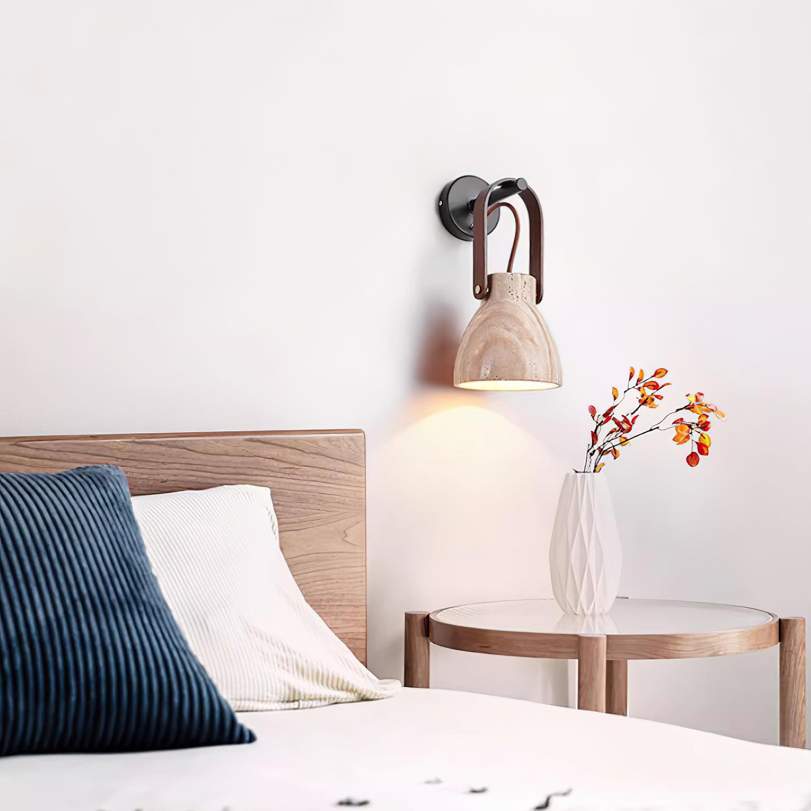 Wall Lamp Body Wood Strap Travertine Shade Minimalist - Letslighting