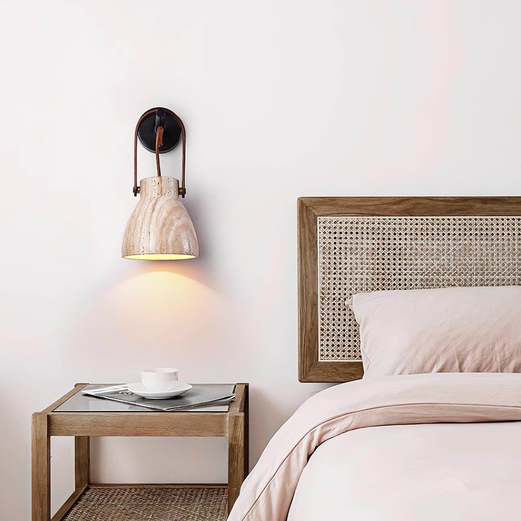 Wall Lamp Body Wood Strap Travertine Shade Minimalist - Letslighting