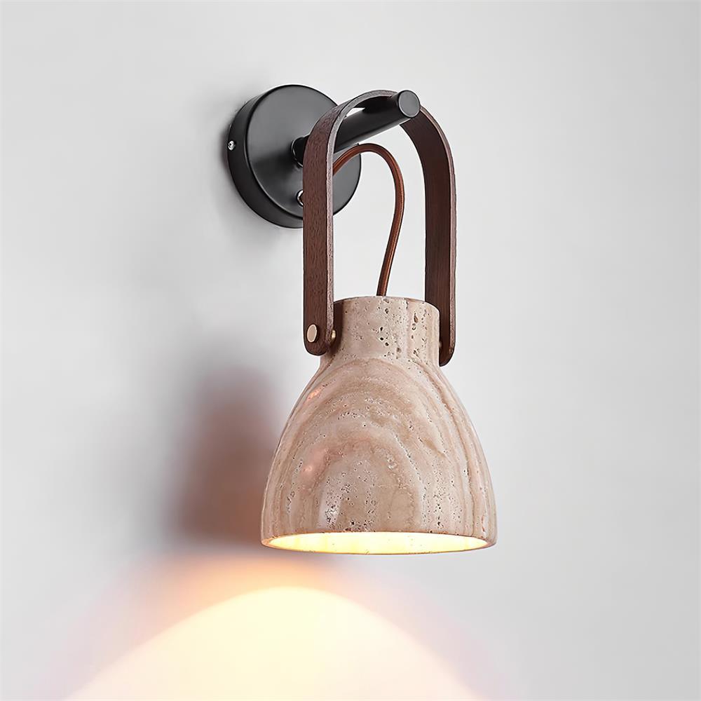 Wall Lamp Body Wood Strap Travertine Shade Minimalist - Letslighting