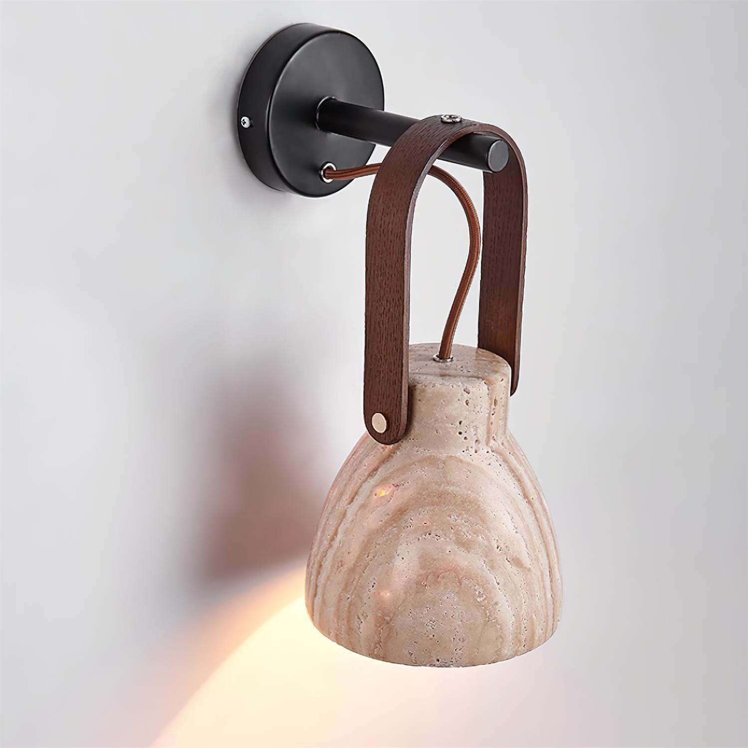 Wall Lamp Body Wood Strap Travertine Shade Minimalist - Letslighting
