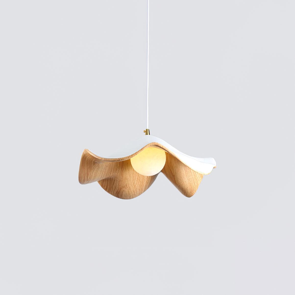 Pendant Lamp Resin Shade in White and Walnut for Living and Dining Room