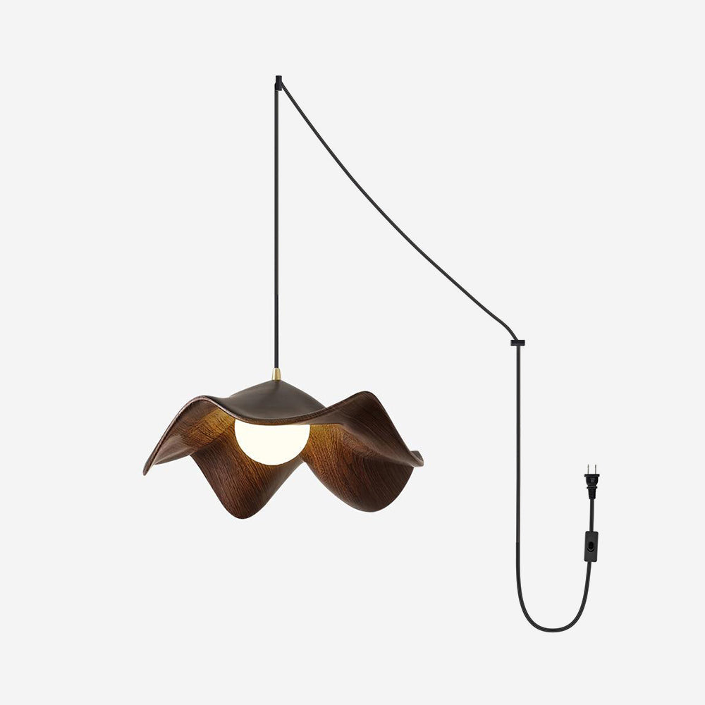 Pendant Lamp Resin Shade in White and Walnut for Living and Dining Room