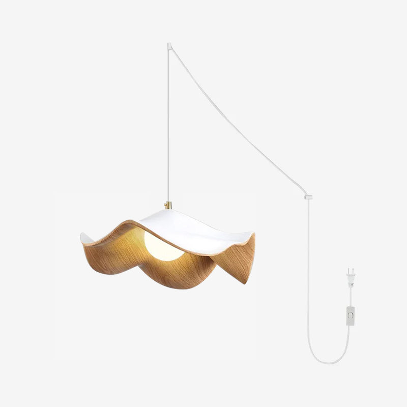 Pendant Lamp Resin Shade in White and Walnut for Living and Dining Room