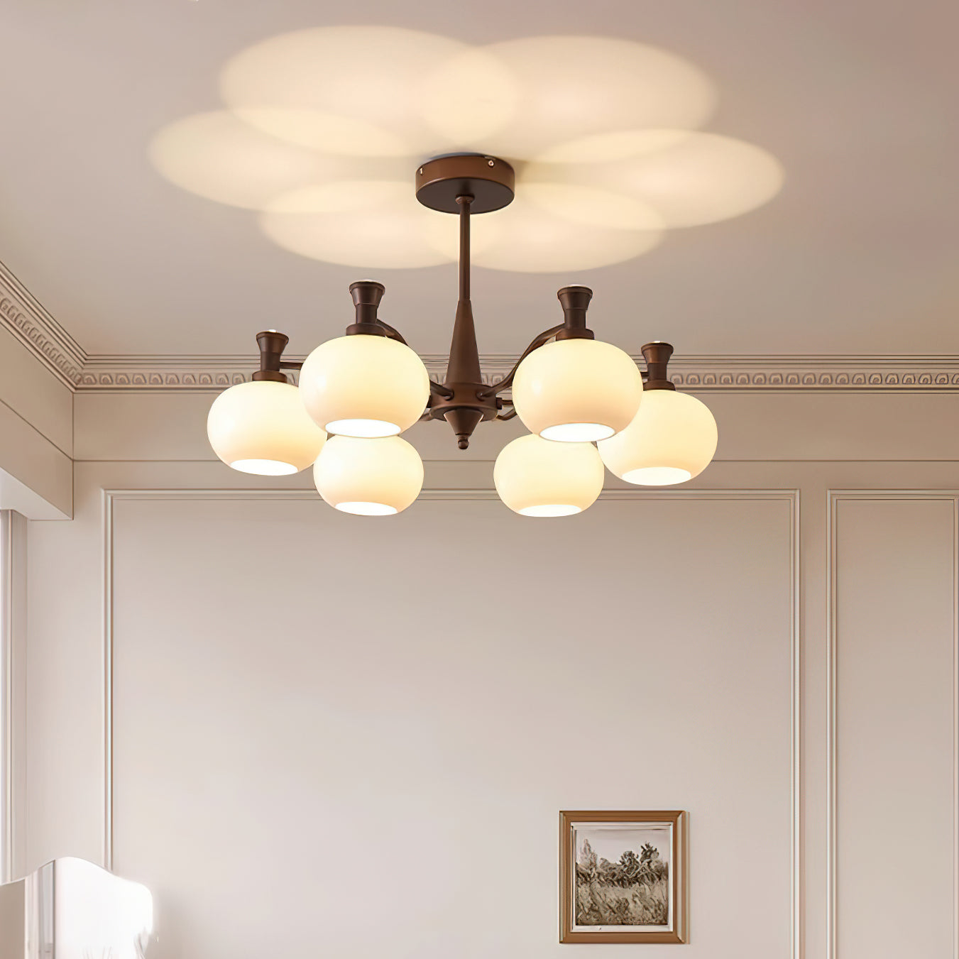 Cassia Chandelier Opal Glass Globe Arms - Letslighting