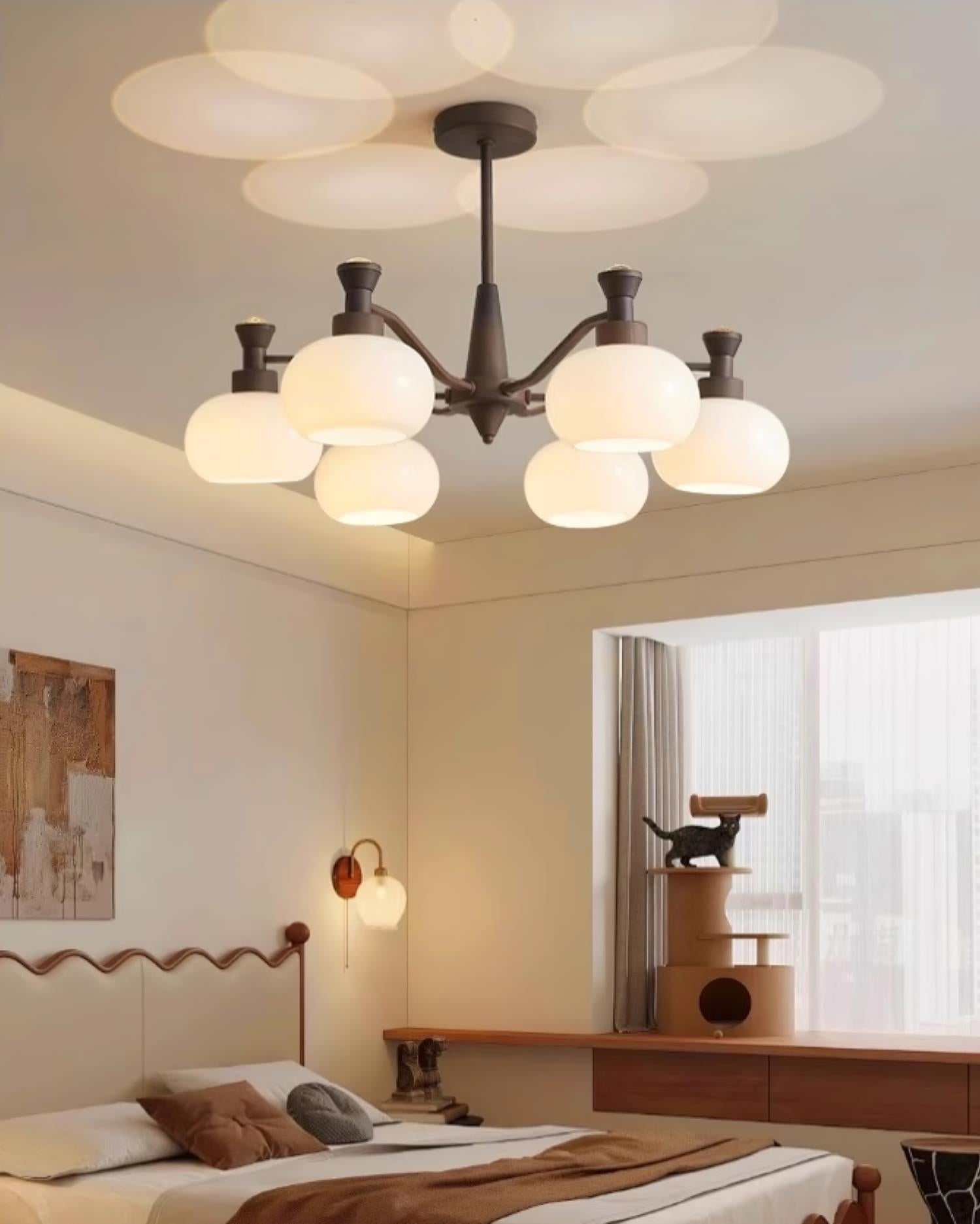 Cassia Chandelier Opal Glass Globe Arms - Letslighting