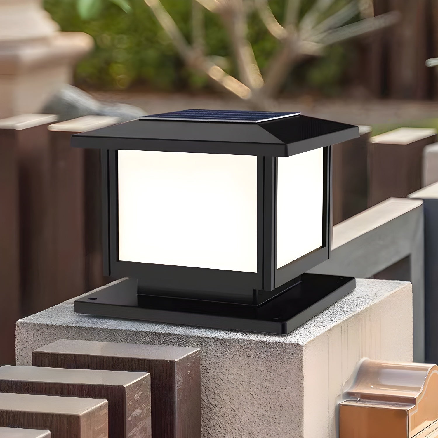 Ray Pavilion-style Square Solar Outdoor Post Light - Letslighting