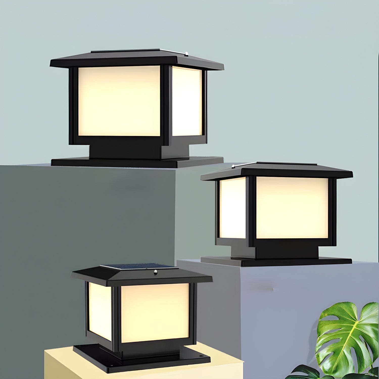 Ray Pavilion-style Square Solar Outdoor Post Light - Letslighting