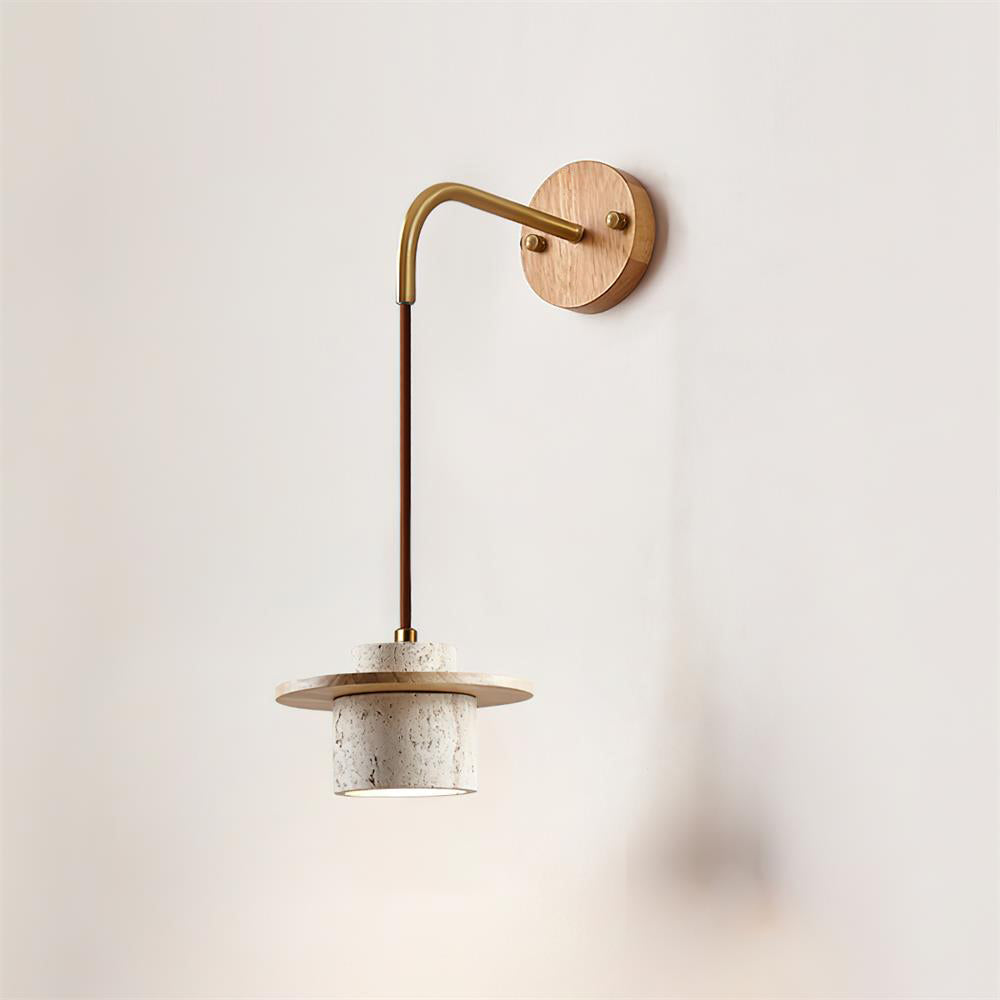 Wall Lamp Travertine Cylinder Walnut Wood Scandinavian - Letslighting