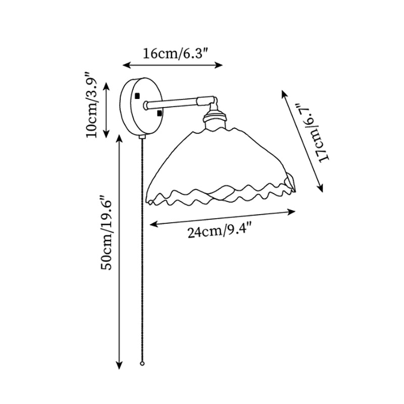 Wall Lamp Brass with Green/Clear Glass Shade and Pull Chain - Letslighting