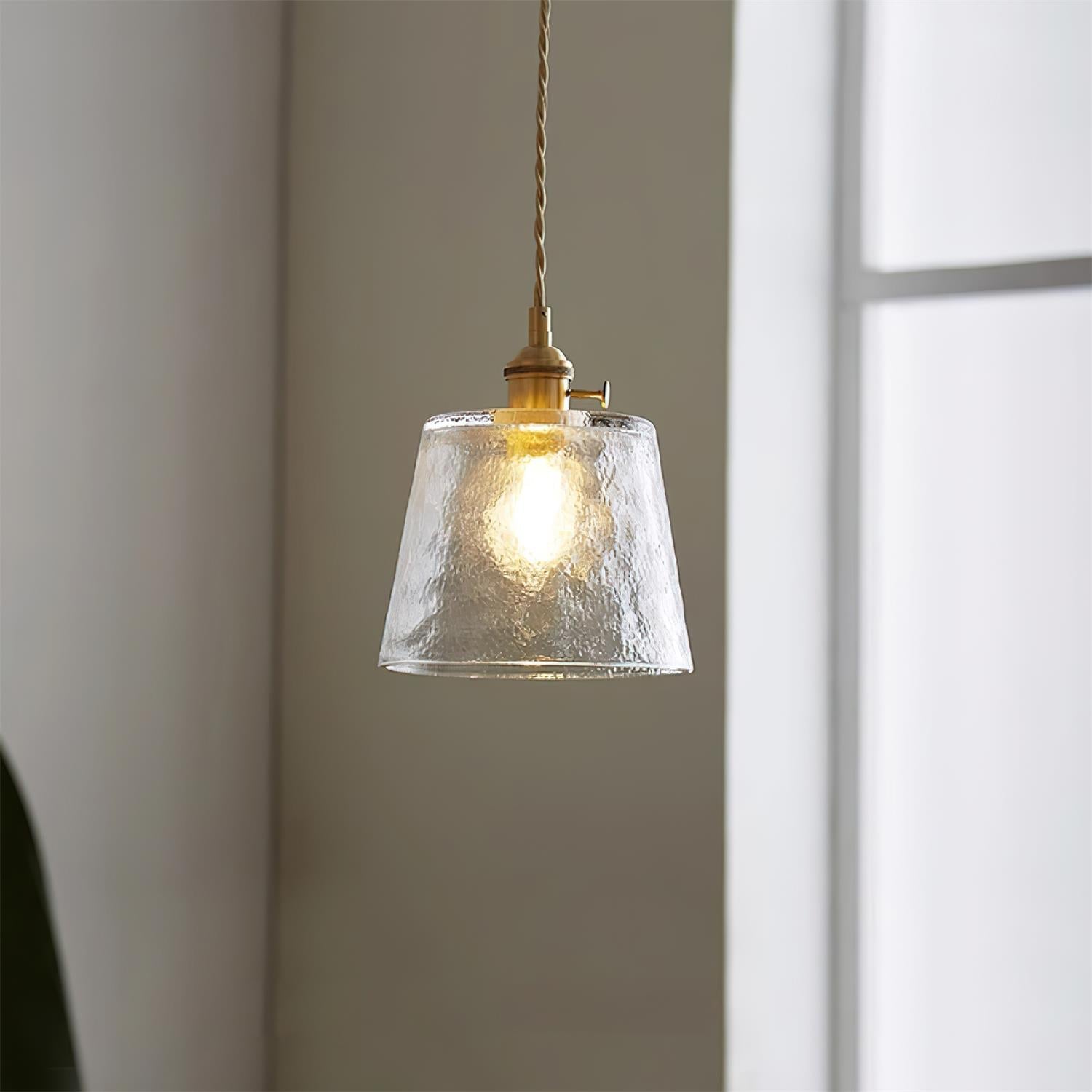 Pendant Lamp Brass and Glass Textured Shade Artisan Vintage Accent
