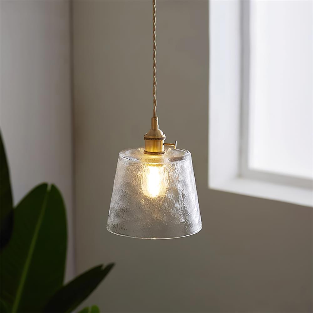 Pendant Lamp Brass and Glass Textured Shade Artisan Vintage Accent