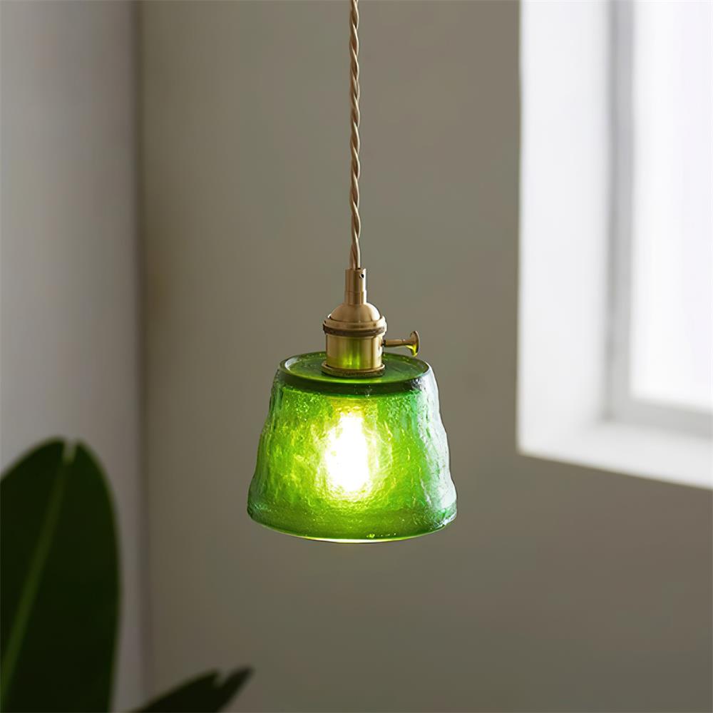 Pendant Lamp Brass and Glass Textured Shade Artisan Vintage Accent